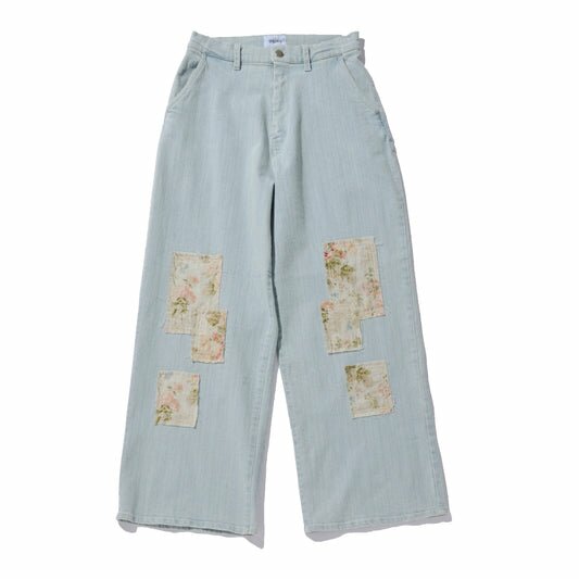 花柄プリントパッチワークデニムパンツ